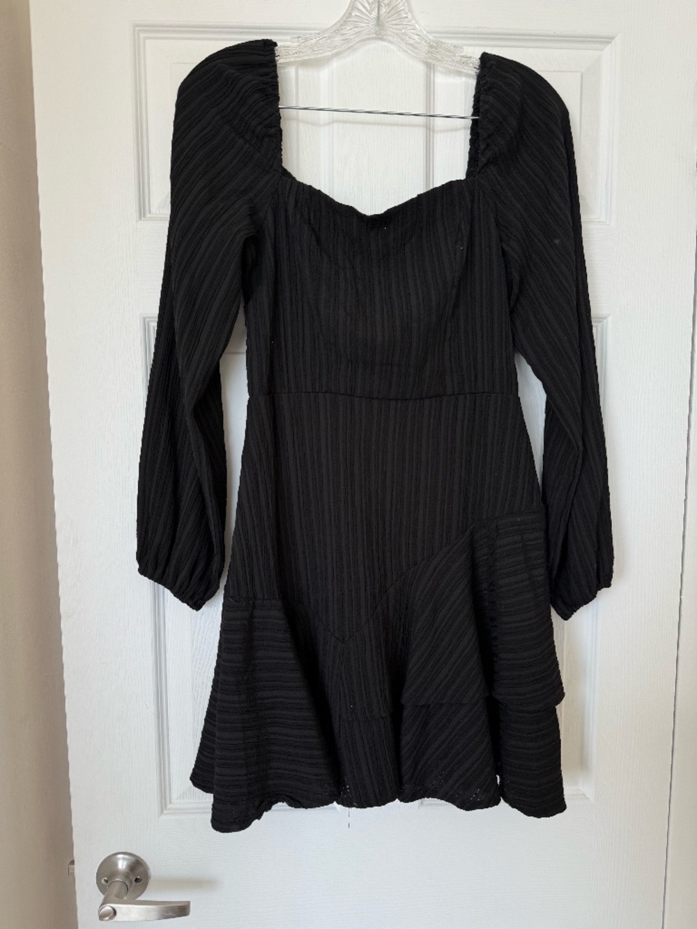 City Studio Black Long Sleeve Mini Dress Size Small Textured Ruffle Hem - Picture 3 of 4